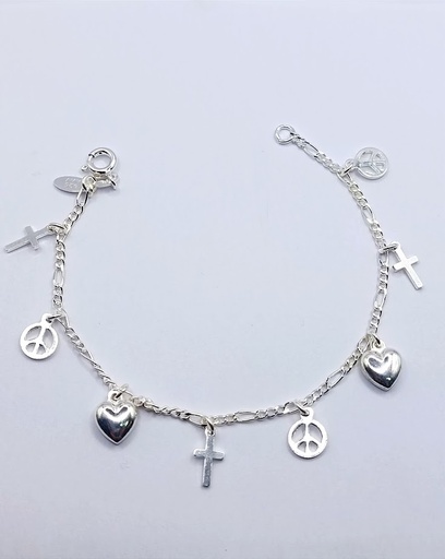 [2050616929002] Pulsera Plata BR1418 Corazon Cruz Paz