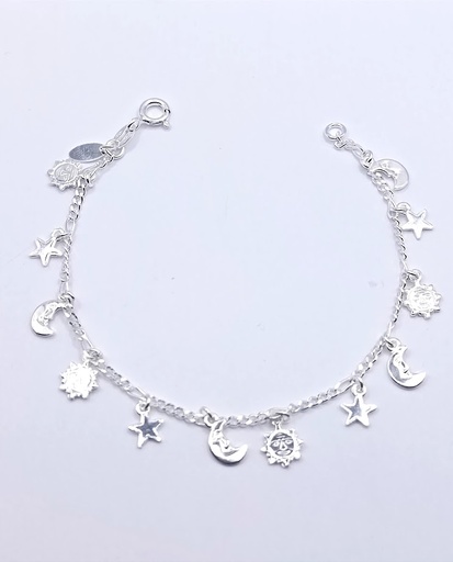 [2050617719008] Pulsera Plata  BR0074 Estrella Sol Luna