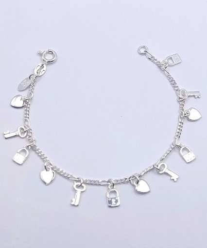 [2050617779002] Pulsera Plata BR4119 Llave Candado Corazon