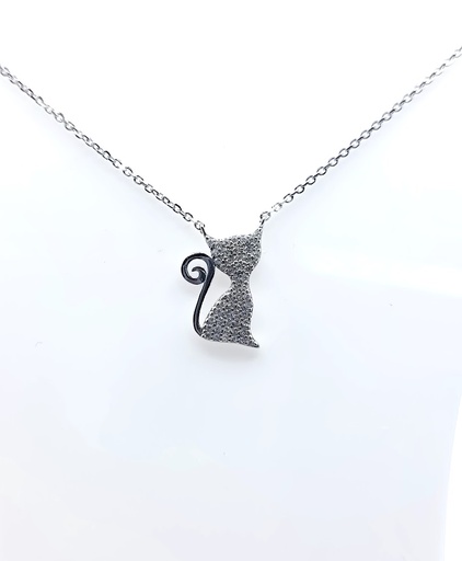 [2060522831009] 14617FNWSH2 Collar Plata Rodio Gato Blanco