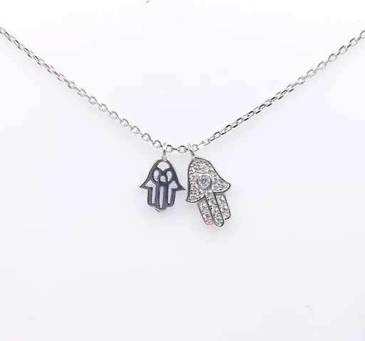 [2080510651006] 7393FNS1 Collar Plata Rodio  Mano Fatima