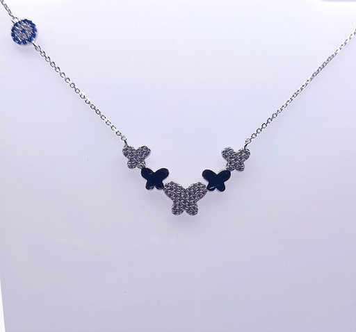 [2080512771009] 8334FNS1 Collar Plata Rodio  Mariposas