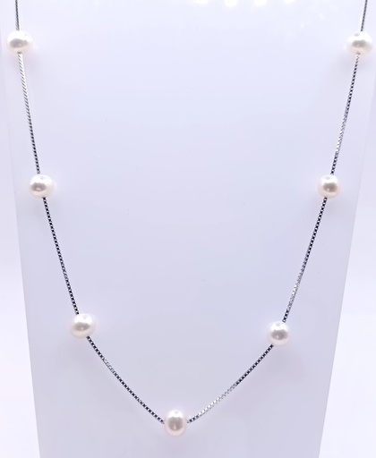 [2081320649009] YA-SN382 Collar Plata Perla Rio 